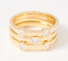 Diamonique Sterling Silver Goldclad  3 Bezel-Set Stackable Rings, Size 6