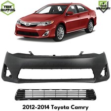 Front Bumper Cover Primed Plastic Bumper Grille Kit For 2012-2014 Toyota Camry