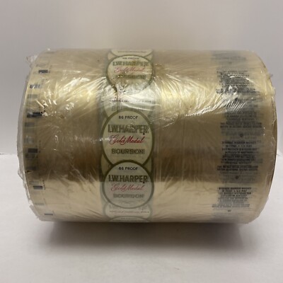 I.W. Harper Gold Medal Bourbon 86 Proof Uncut Roll Of Labels / Cellophane Sleeve