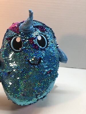 SHIMEEZ 8  ARLO NARWHAL Sequin Plush Stuffed Animal Color Changing Blue Purple