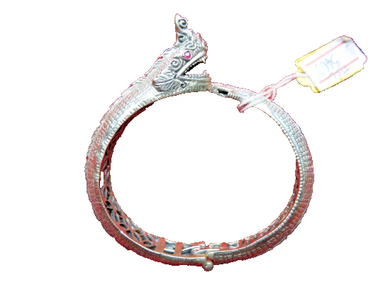 Dragon Naga Bangle Bracelet - 925 Sterling silver Silver with Pink Ruby Eyes - Image 2 of 4