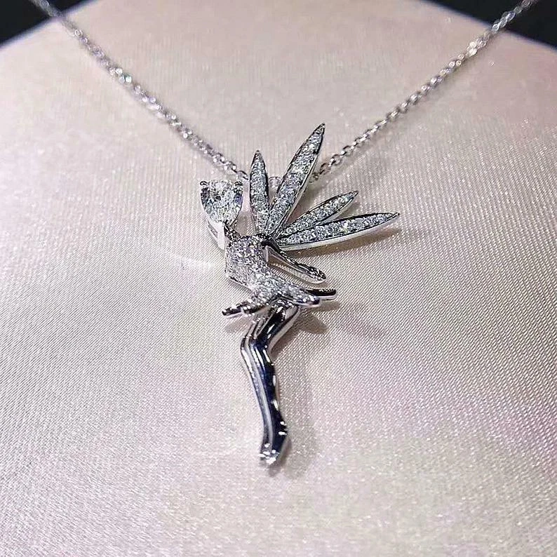 Beautiful Magic Fairy Charm Pendant With Shiny CZ 925 Silver Chain Fine Necklace - Image 2 of 4