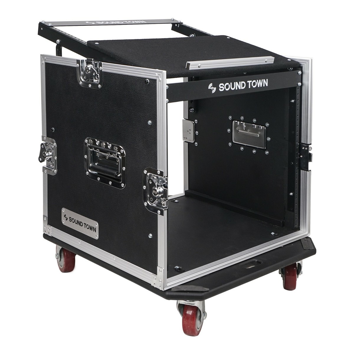 Sound Town 10U PA DJ Rack Road Case w/ 11U Slant Mixer Top