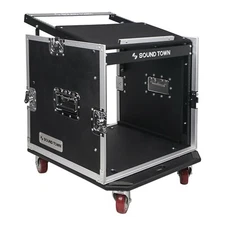 Sound Town 10U PA DJ Rack Road Case w/ 11U Slant Mixer Top Casters (STMR-10UW)