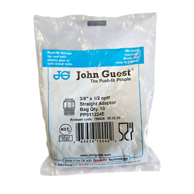 John Guest PP011224E 3/8'' x 1/2'' Black Male Connector Polypropylene NPTF 10-PK