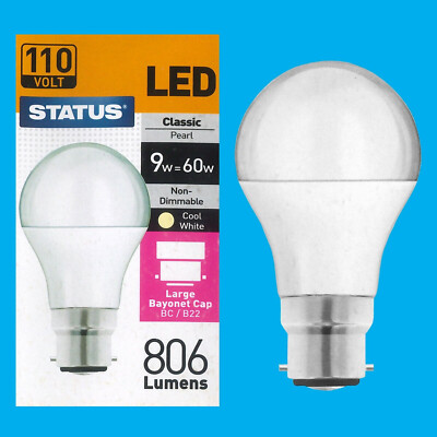 50x 9W (=60W) 110V Pearl LED, A60 GLS Globe, Bajonettverschluss BC B22 Glühbirne Lampe