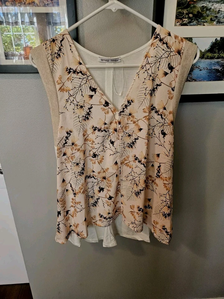 Camiseta sin mangas túnica viscosa sedosa sin mangas mediana para mujer Zara estampado floral nueva Foto 2 de 4