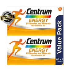 2 X Centrum Energy B-Vitamins & Minerals Vitamin C & E 60's FREE SHIPPING