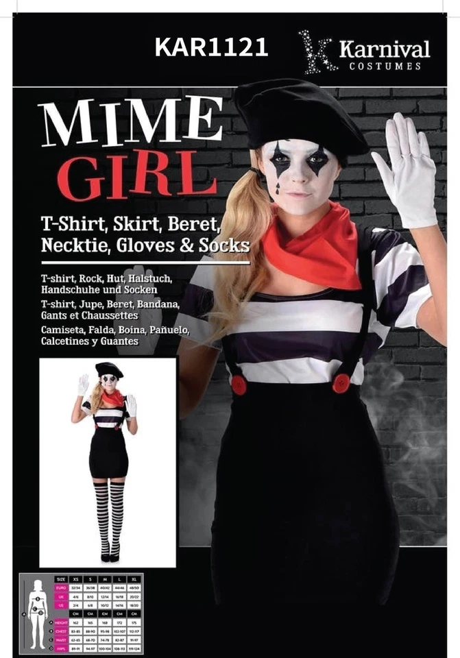 CA230 Womens Mime Costume French Artist Clown Circus Funny Fancy Dress Up Outfit - image 2 of 3