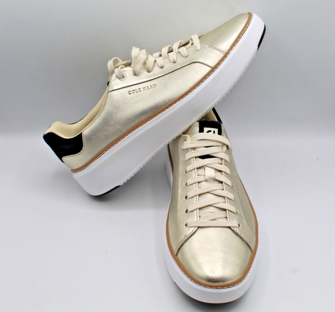 SAOLA Sneakers Cole Haan Grandseries donna 10B oro pelle metallizzata suola bianca