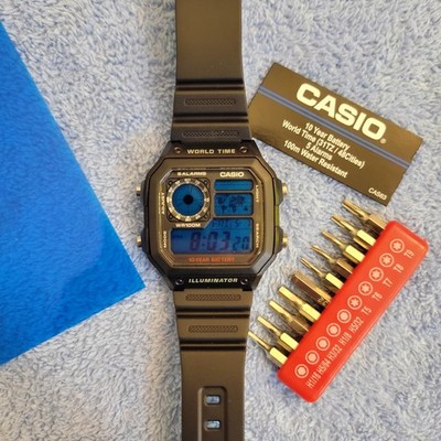''Electric blue'' Casio Royale (AE1200) Custom World Time Watch Mod Blue, New