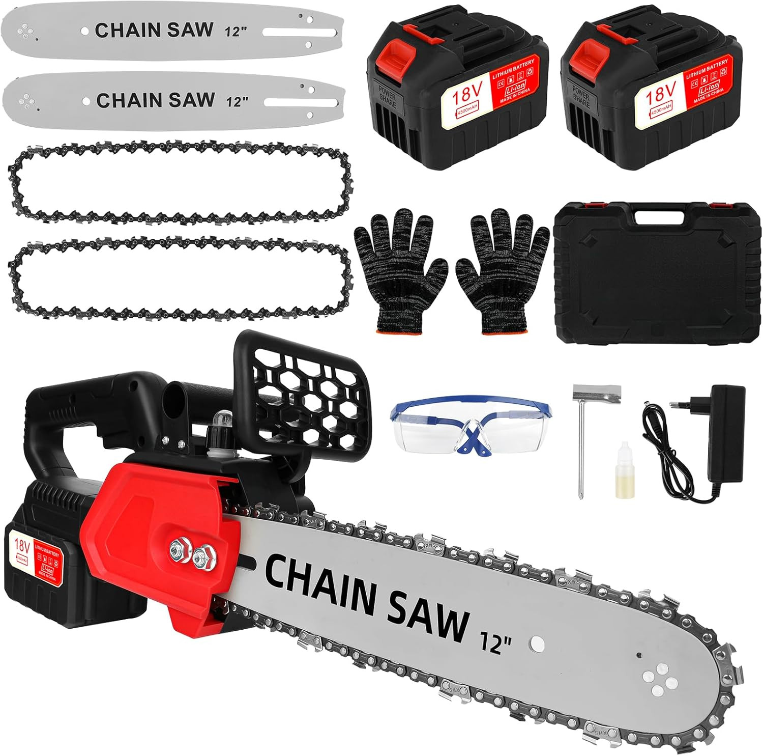Motosega a Batteria 30 cm 9000mAh | 2 Batterie 21V Elettrosega Potente