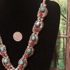 Native Jeweler CARICO LAKE Turquoise  & RED CORAL Squash Blossom Necklace — photo 3