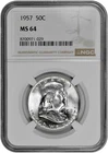 1957 50C Silver Franklin Half Dollar NGC Graded MS 64 White in New Holder