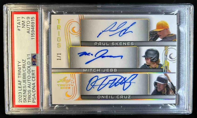2023 Leaf Trinity Paul Skenes Mitch Jebb Oneil Cruz Triple Auto Gold 1/1 PSA 7 9