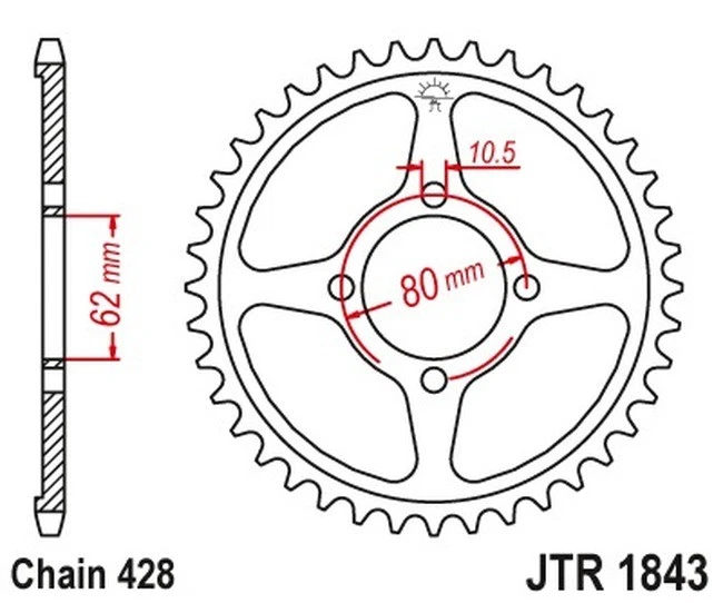 Piñón trasero de acero - 49 dientes 428 JT JTR1843.49 para 02-21 Yamaha TTR125 Foto 3 de 3