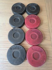 Vintage Sportcraft Shuffleboard Discs Pucks Set 5 Black 3 Red 3 7/8" Replacement