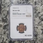 1954-D Lincoln Wheat Cent NGC MS 66+ RD Copper Denver Uncirculated KM#192