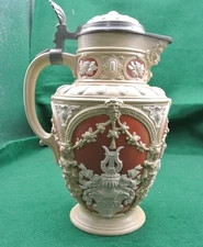 Villeroy & Boch Mettlach #2076 Pitcher Relief Coat of Arms 1.85 L cir 1892