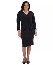Kasper Twist  Front 3/4  Sleeve Glitter Sheath Dress Black M NWT 99
