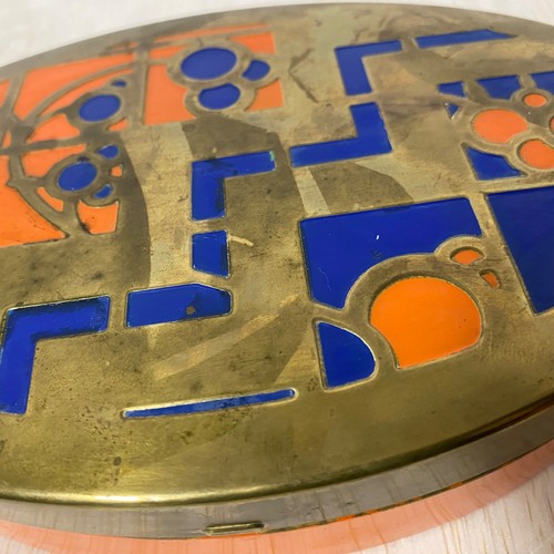 Caja de joyería vintage Art Deco de latón Scovill con bisagras de metal años 20 ovalada naranja - Imagen 3 de 16