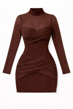 Double Lined Medium Mesh Mini Dress - Chocolate