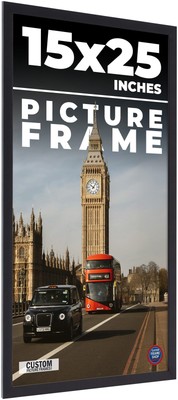 15x25 Frame Black Real Wood Picture Frame Width 0.75 inches | Interior Frame Dep