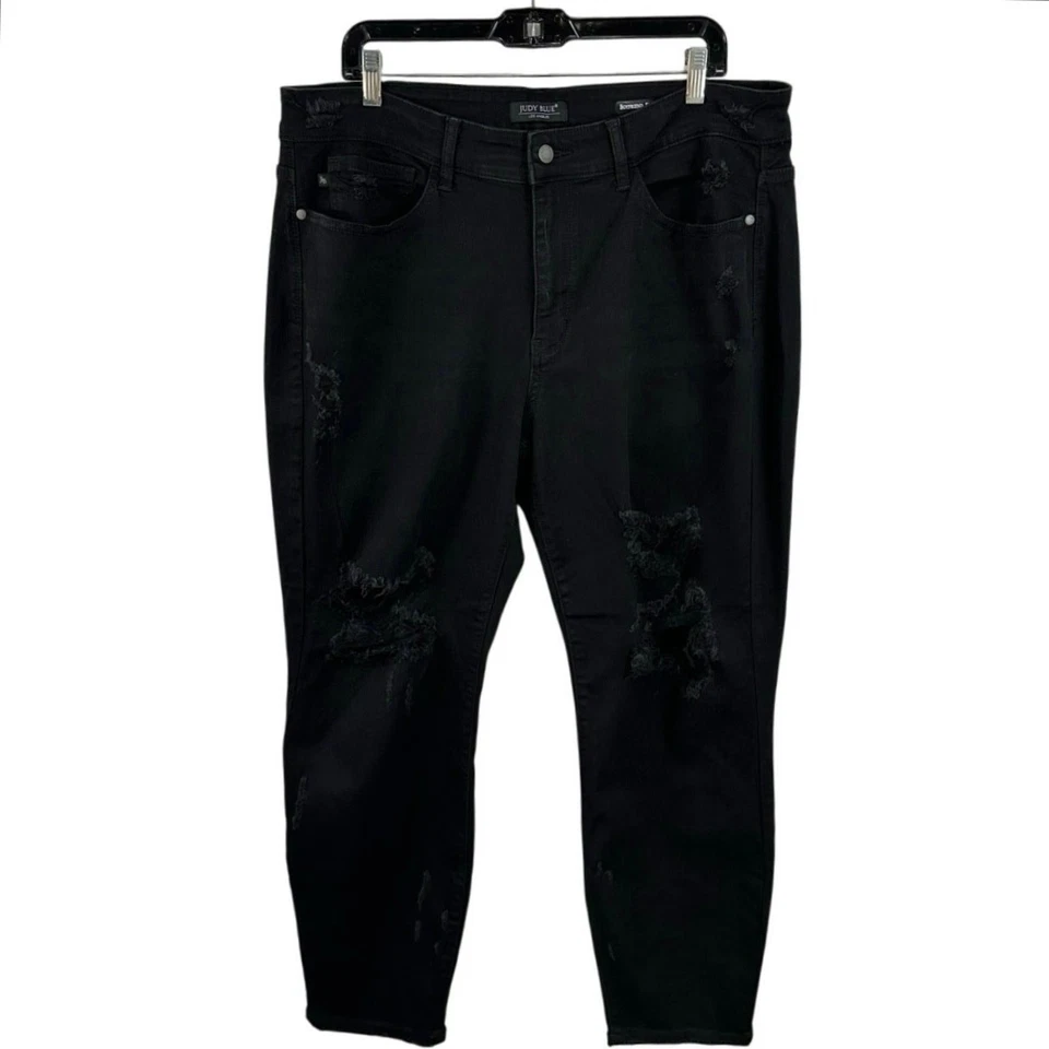 Judy Blue Distressed Boyfriend Fit Jeans Black Stretch Comfort Size 18W Plus - Image 2 of 4