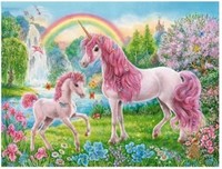 Diamantmosaik-Einhorn In Rosa Auf Regenbogenhintergrund, 30 X 40 Cm, Kreativ