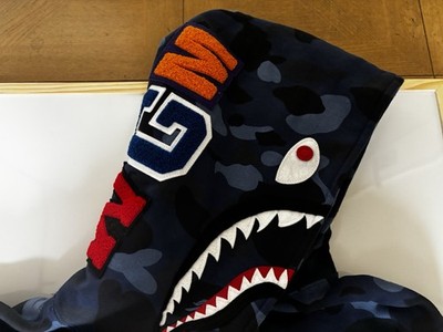 Authentic A Bathing Ape Bape Color Camo Shark Pullover Hoodie Navy