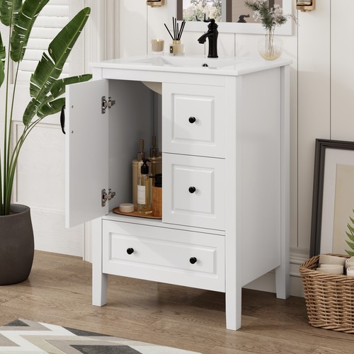 Bathroom Vanity w/Ceramic Sink Freestanding Storage Cabinet w/Soft-closing Door - Picture 6 of 48