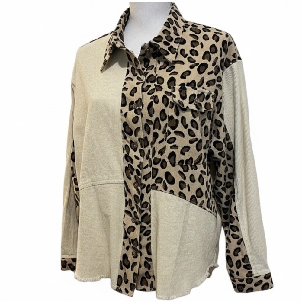 Umgee Women's Leopard Patchwork Button Down Top S… - image 2