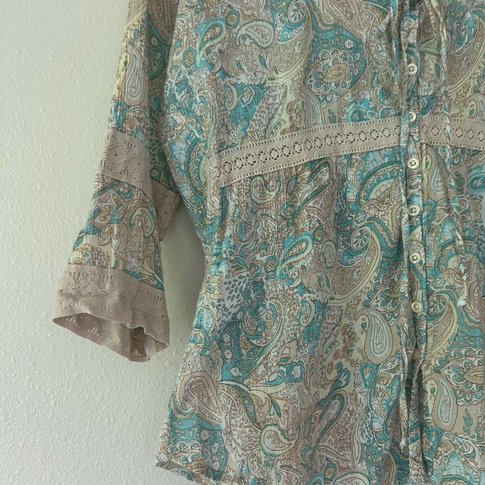 Camisa Paisley Babydoll Vintage Faded Glory Manga 3/4 Bohemia Y2K Hippie S Foto 4 de 4