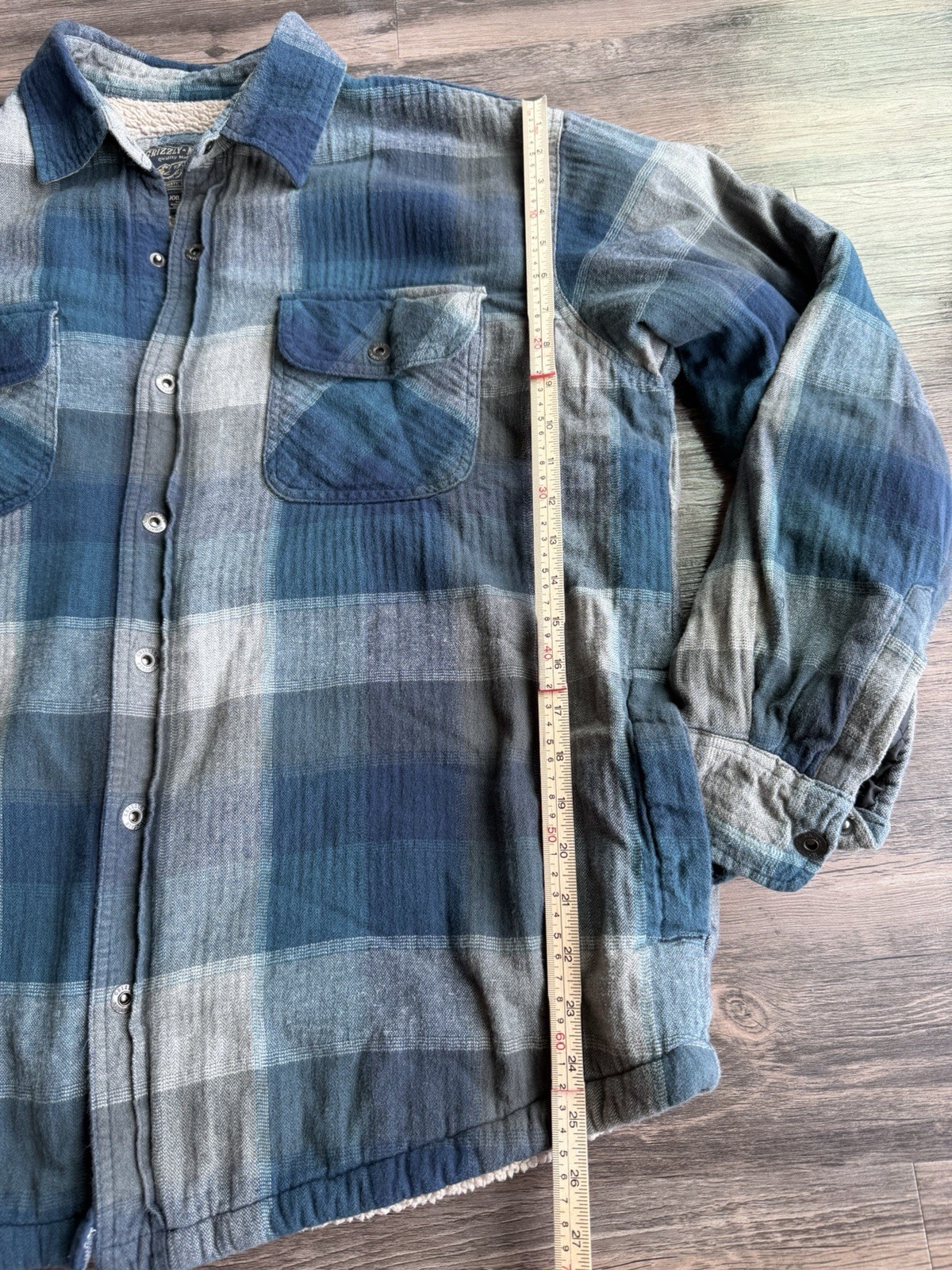 Grizzly Mountain Flannel Shirt Men XXL Blue Plaid Sherpa Lined Button Up Shacket thumbnail 8