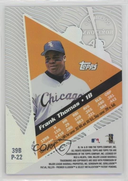 1999 Topps Tek Pattern 22 Frank Thomas #39 HOF - Image 2 of 2