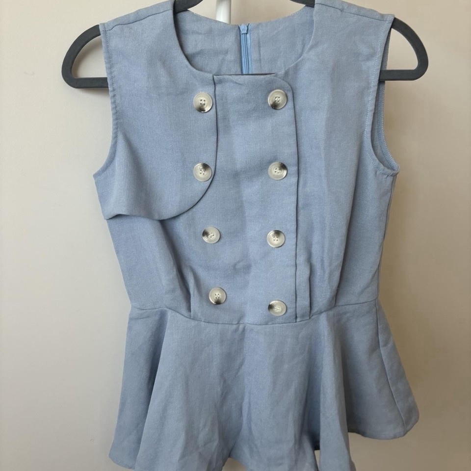 Women's Blue Pleated Dress Top and Shorts set in size S