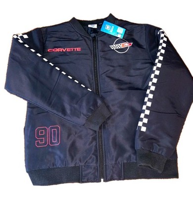 Corvette Bomber Jacket Men's Checkered Embroidered Logo Racing Black Red White S