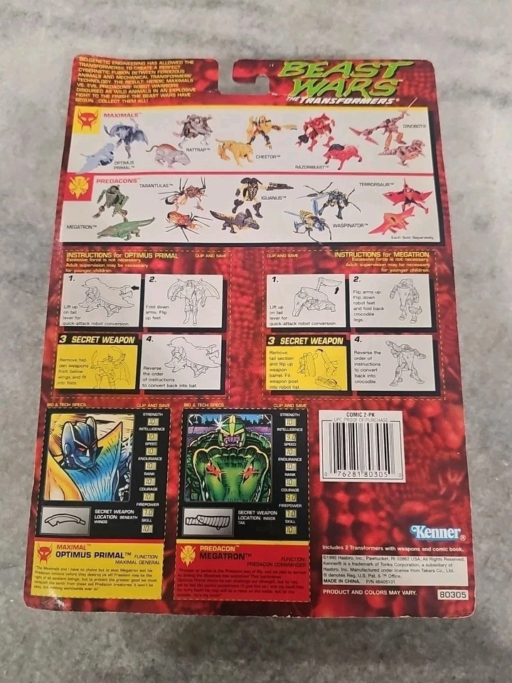 VINTAGE Kenner 1995 Transformers Beast Wars Optimus Primal Vs. Megatron VHTF  - Image 4 of 4