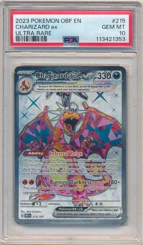2023 POKEMON OBSIDIAN FLAMES EN ULTRA RARE CHARIZARD EX #215 PSA 10 GEM MINT