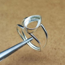 925 Sterling Silver Pear 8x10mm Cabochon Ring Plated Bezel Cup DIY