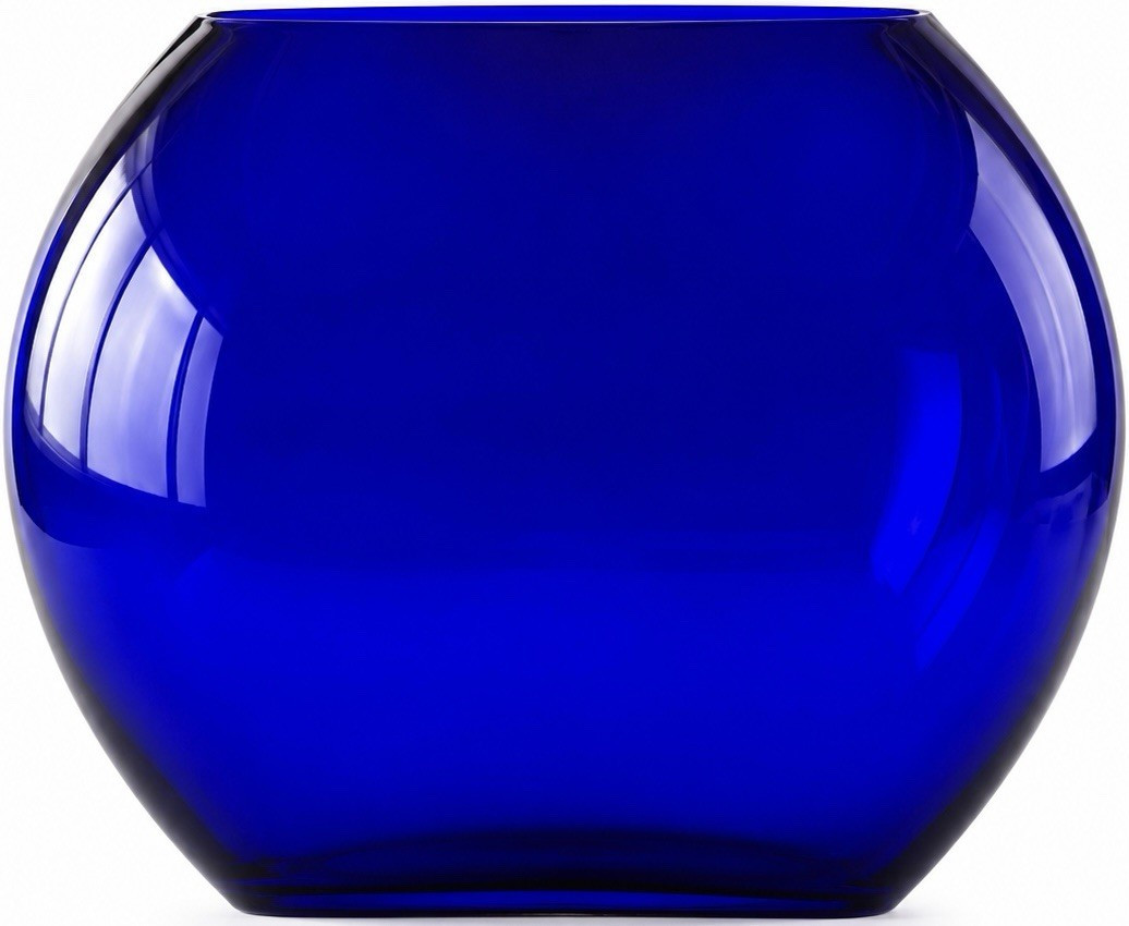 Large Cobalt Blue Sculptural Art Glass Half Sphere Vase Hand Blown 8” x 7”