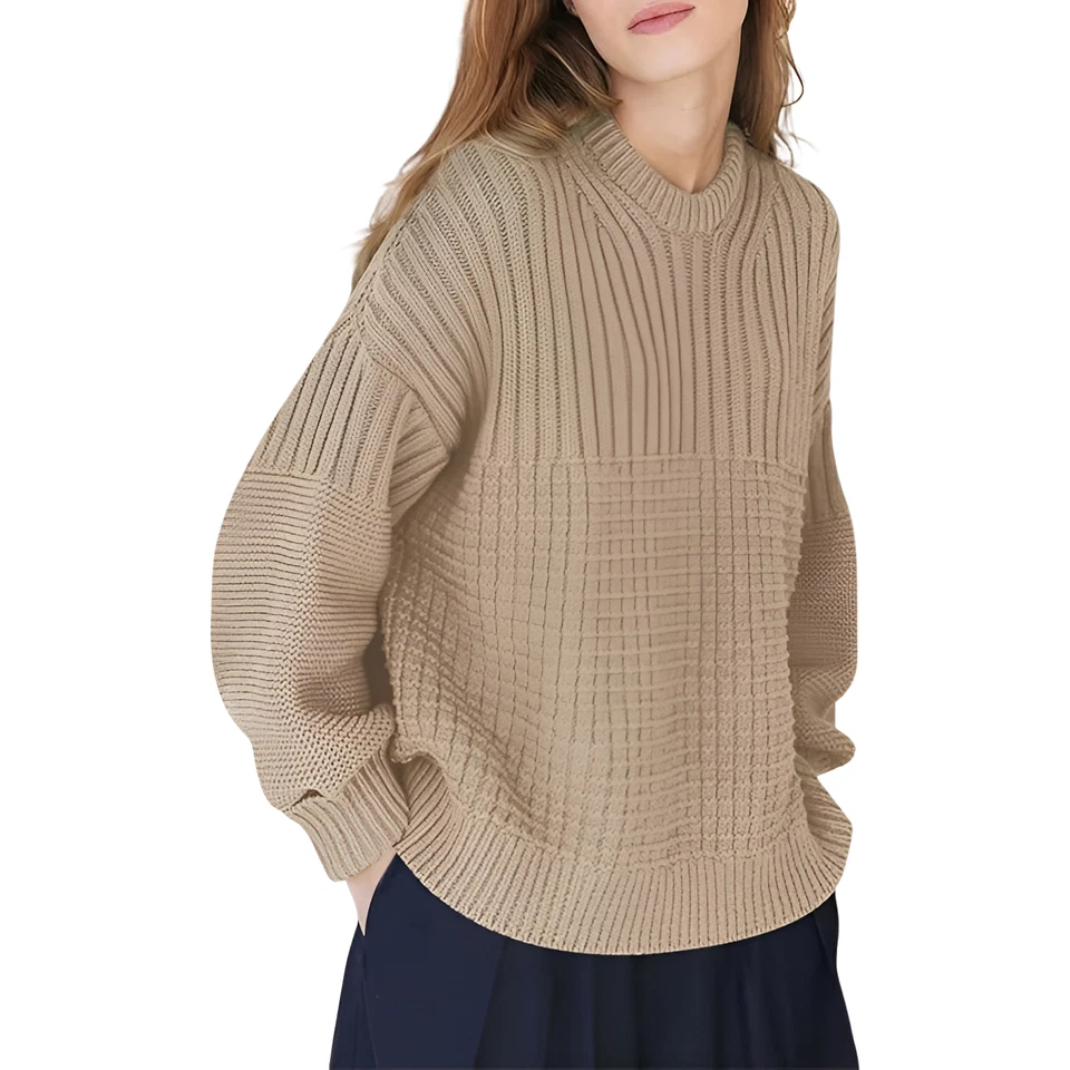 Pull oversize pour femme manches bouffantes style vintage élégant beige S - Photo 1/4