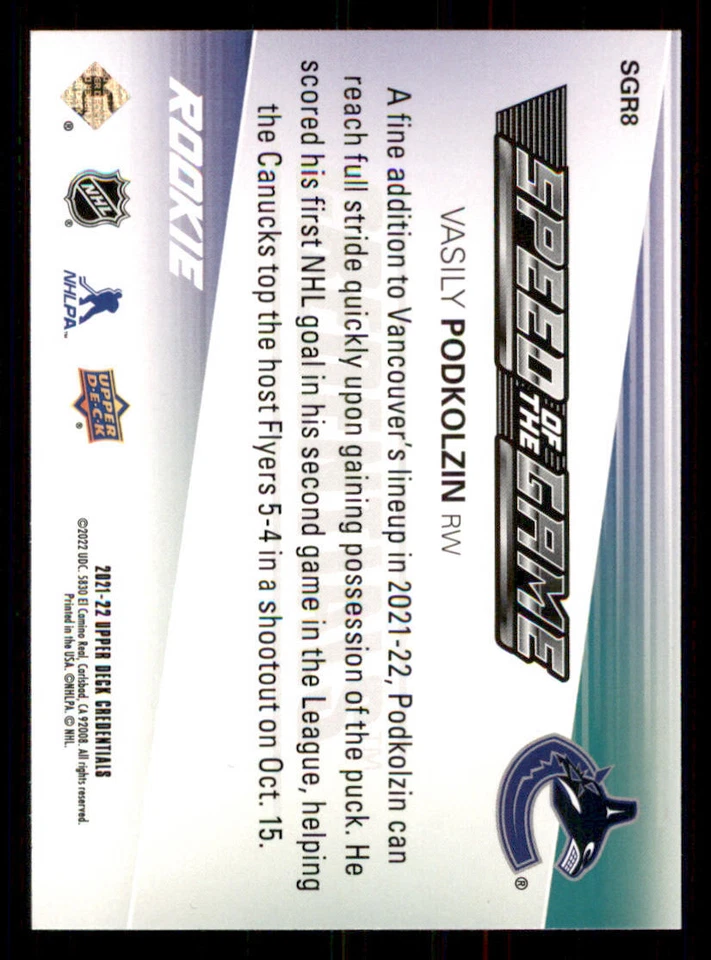 2021-22 Upper Deck Credentials Speed of the Game Rookies #SGR8 Vasily Podkolzin - Image 2 of 2