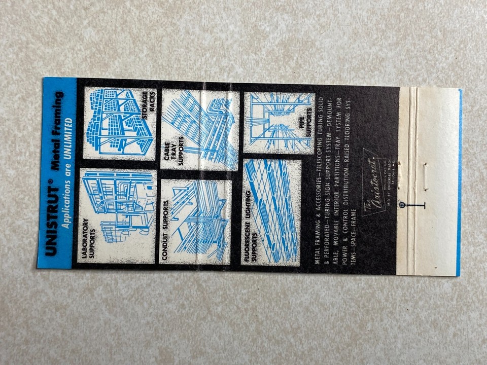 I93 Vintage Matchbook Cover Unistrut Metal Framing Company Wayne