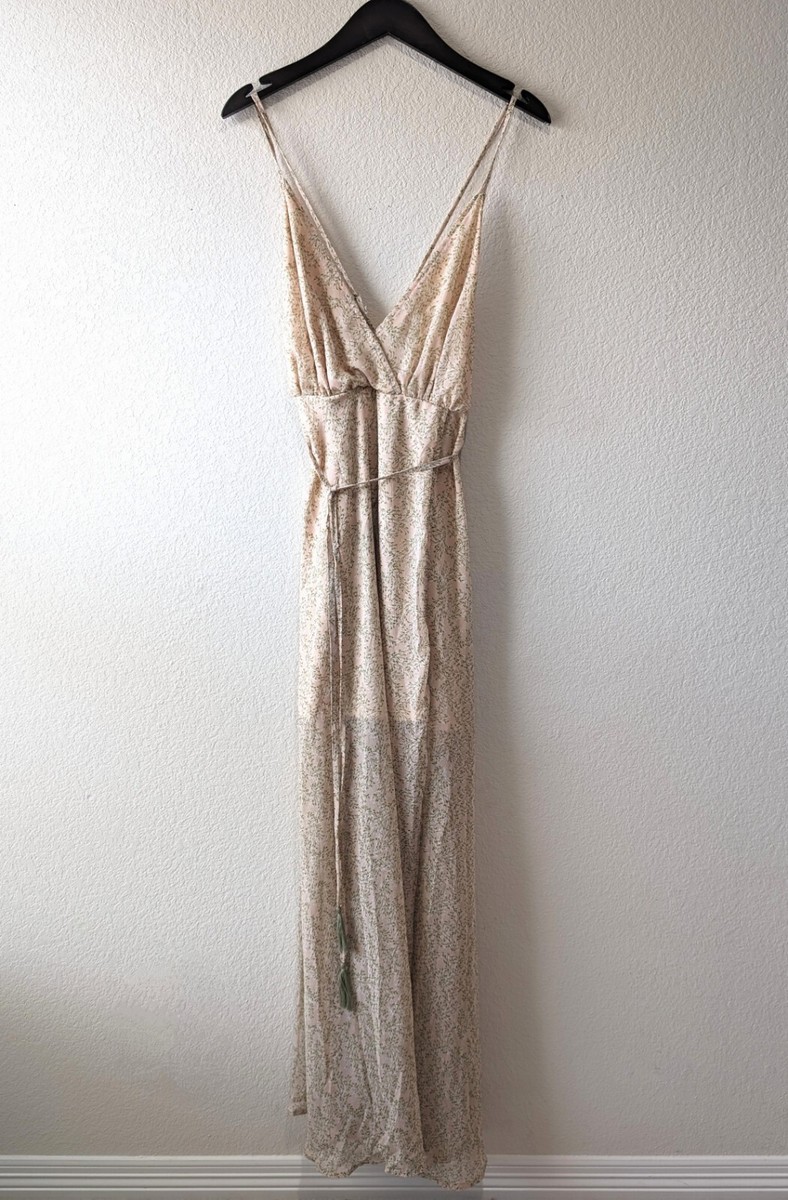 AaKaa Beige Floral Wrap Maxi Dress