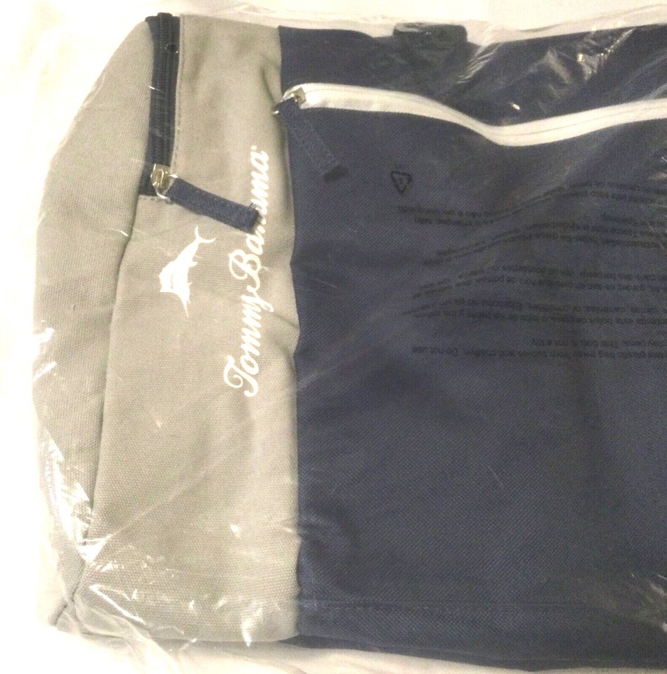 NEW TOMMY BAHAMA DUFFLE BAG Dark Blue w/ Grey Trim & White Marlin Icon