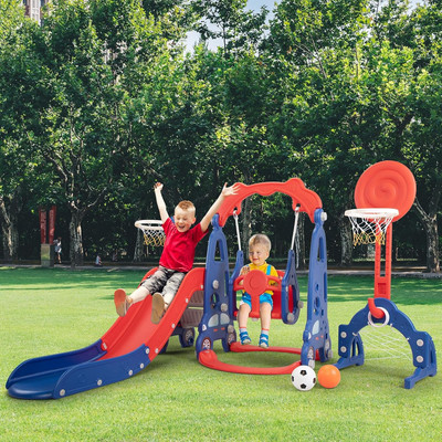 5 in 1 Toddler Slide and Swing Set for Kids Age 1-8, Indoor Outdoor Freestandin