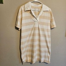 Everlane The Organic Cotton Striped Pull On Polo Dress Tan and White Medium
