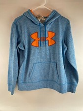 Under armour Sweater Women Size M Blue Heather Hooded pullover Drawstring Logo