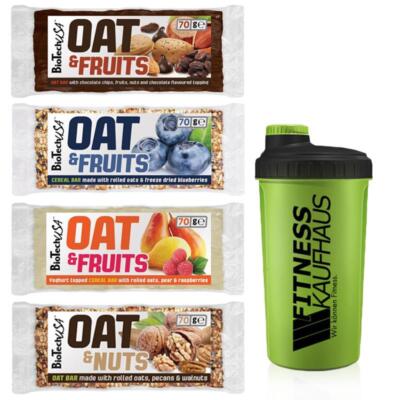 (18,21 EUR/kg) Biotech USA Oat and Fruits Riegel Display 20x70g Protein + Shaker